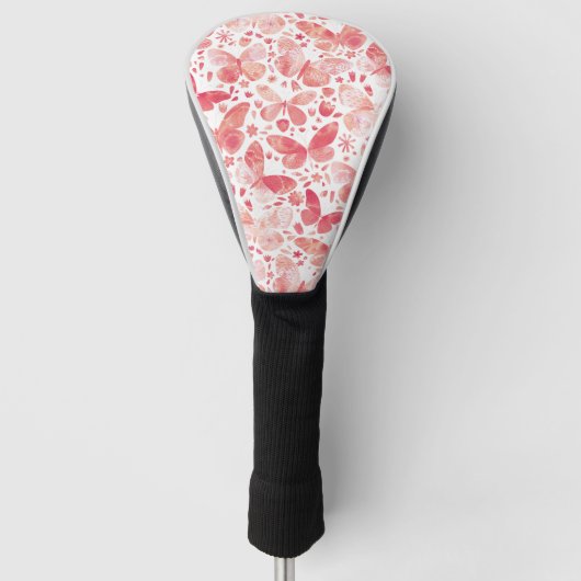 Butterflies Waterverf Coral Pink Golfheadcover (Voorkant)