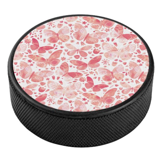 Butterflies Waterverf Coral Pink Hockey Hockey Puck (3/4)