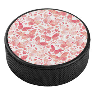 Butterflies Waterverf Coral Pink Hockey Puck