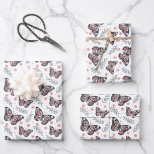 Butterflies Waterverf Coral Pink Inpakpapier Vel