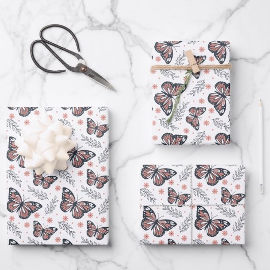 Butterflies Waterverf Coral Pink Inpakpapier Vel (Voorkant)