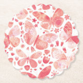 Butterflies Waterverf Coral Pink Kartonnen Onderzetters (Voorkant)