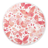 Butterflies Waterverf Coral Pink Keramische Knop (Voorkant)