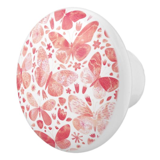 Butterflies Waterverf Coral Pink Keramische Knop (Rechts)