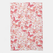 Butterflies Waterverf Coral Pink Kitchen Towel Theedoek (Verticaal)