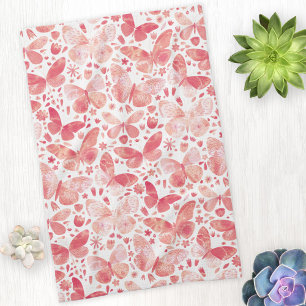 Butterflies Waterverf Coral Pink Kitchen Towel Theedoek