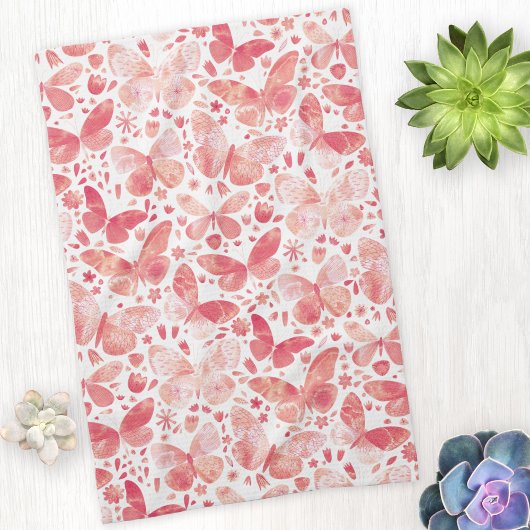 Butterflies Waterverf Coral Pink Kitchen Towel Theedoek