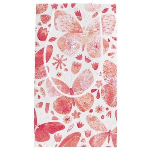 Butterflies Waterverf Coral Pink Klein Cadeauzakje (Voorkant)