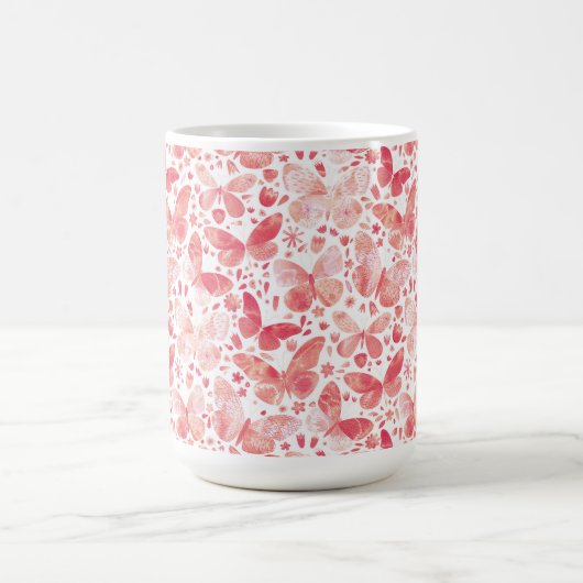 Butterflies Waterverf Coral Pink Koffiemok (Center)