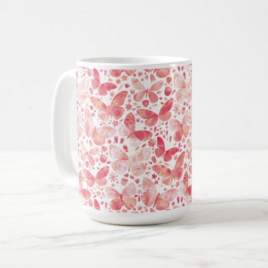 Butterflies Waterverf Coral Pink Koffiemok (Voorkant links)