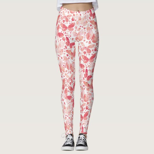 Butterflies Waterverf Coral Pink Leggings (Voorkant)