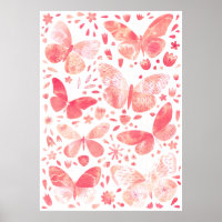 Butterflies Waterverf Coral Pink Poster