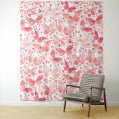Butterflies Waterverf Coral Pink Wandkleed (In situ)
