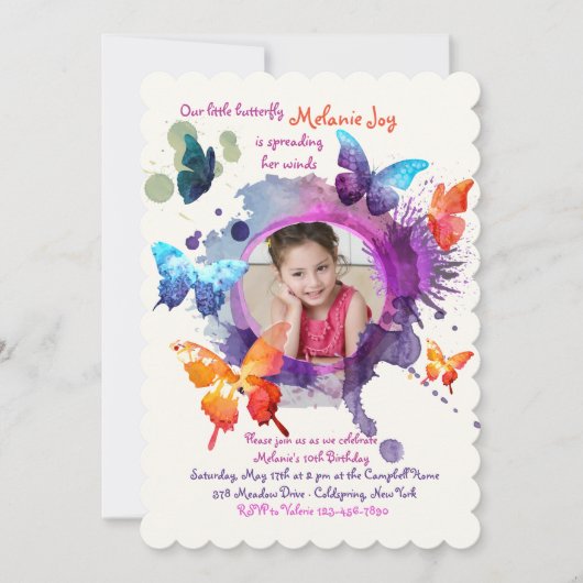 Butterflies Waterverf Fotouitnodiging Kaart (Voorkant)