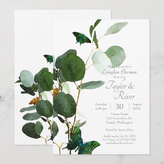 Butterflies & Waterverf Greenery Kaart (Voorkant / Achterkant)