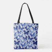 Butterflies Waterverf Indigo Blue Art Tote Bag (Achterkant)
