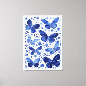 Butterflies Waterverf Indigo Blue Canvas Afdrukken (Voorkant)