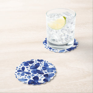Butterflies Waterverf Indigo Blue Kartonnen Onderzetters
