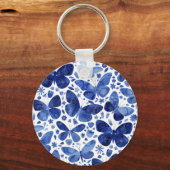 Butterflies Waterverf Indigo Blue Keepslag Sleutelhanger (Voorkant)