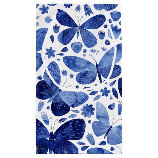 Butterflies Waterverf Indigo Blue Klein Cadeauzakje (Achterkant)