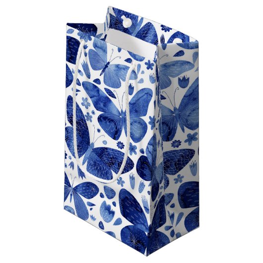 Butterflies Waterverf Indigo Blue Klein Cadeauzakje (Voorkant Gekanteld)
