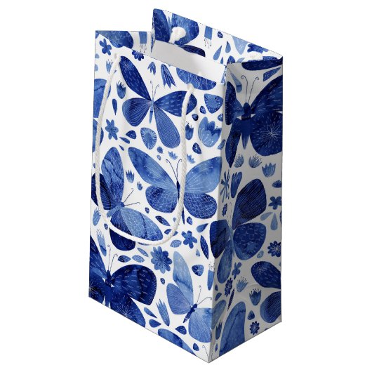 Butterflies Waterverf Indigo Blue Klein Cadeauzakje (Achterkant Gekanteld)