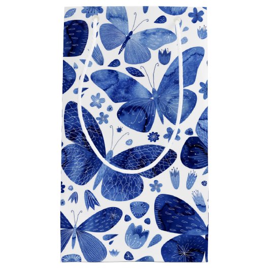 Butterflies Waterverf Indigo Blue Klein Cadeauzakje (Voorkant)