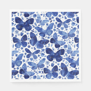 Butterflies Waterverf Indigo Blue Napkins Servet