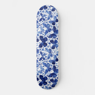 Butterflies Waterverf Indigo Blue Persoonlijk Skateboard