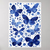 Butterflies Waterverf Indigo Blue Poster (Voorkant)