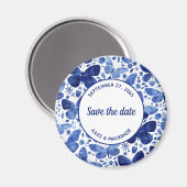 Butterflies Waterverf Indigo Blue Save the Date Magneet (Voorkant / Achterkant)