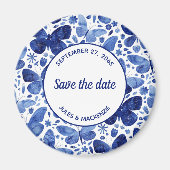 Butterflies Waterverf Indigo Blue Save the Date Magneet (Voorkant)