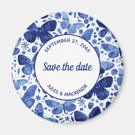 Butterflies Waterverf Indigo Blue Save the Date Magneet