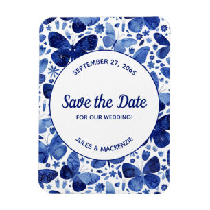 Butterflies Waterverf Indigo Blue Save the Date Magneet
