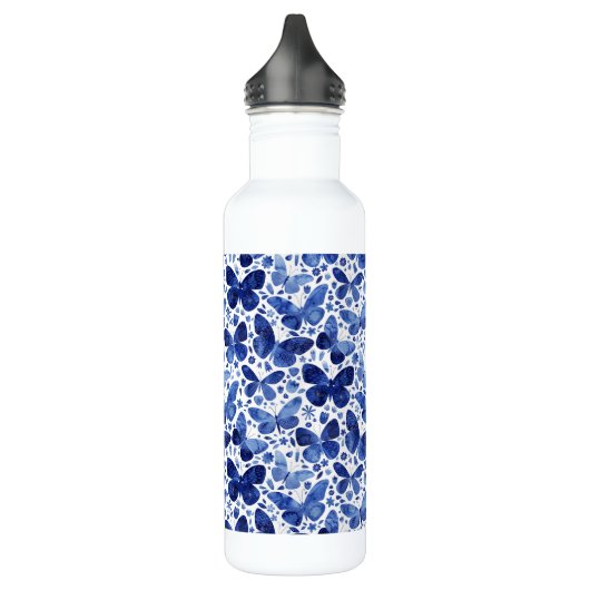 Butterflies Waterverf Indigo Blue Waterfles (Links)