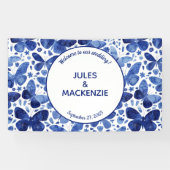 Butterflies Waterverf Indigo Blue Wedding Banner (Horizontaal)