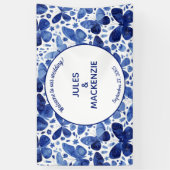 Butterflies Waterverf Indigo Blue Wedding Banner (Verticaal)
