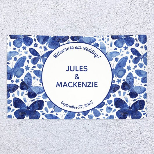 Butterflies Waterverf Indigo Blue Wedding Banner