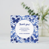 Butterflies Waterverf Indigo Blue Wedding Bedankkaart (Staand voorkant)