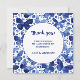 Butterflies Waterverf Indigo Blue Wedding Bedankkaart