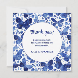 Butterflies Waterverf Indigo Blue Wedding Bedankkaart