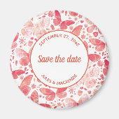 Butterflies Waterverf Koraal Roze sparen de Datum Magneet (Voorkant)