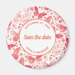 Butterflies Waterverf Koraal Roze sparen de Datum Magneet