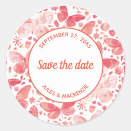 Butterflies Waterverf Koraal Roze sparen de Datum Ronde Sticker