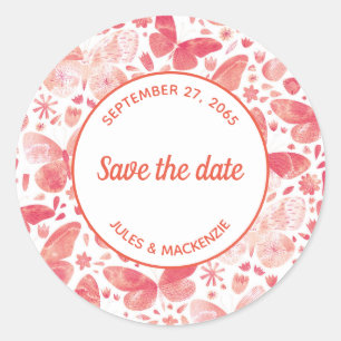 Butterflies Waterverf Koraal Roze sparen de Datum Ronde Sticker