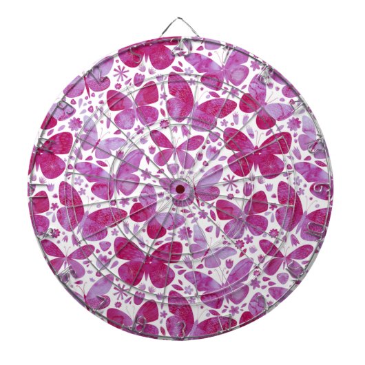 Butterflies Waterverf Magenta Pink Dartbord (Voorkant)