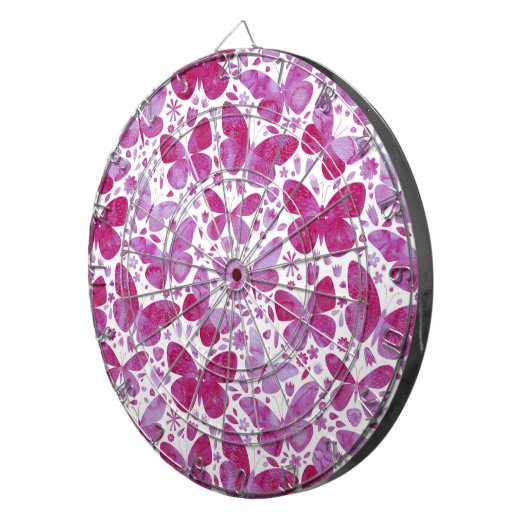 Butterflies Waterverf Magenta Pink Dartbord (Voorkant Rechts)
