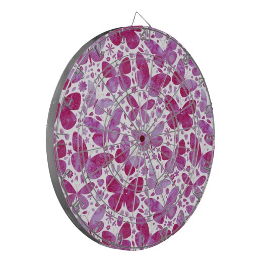 Butterflies Waterverf Magenta Pink Dartbord (Voorkant Links)