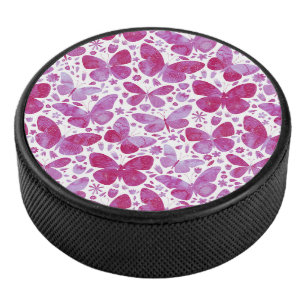 Butterflies Waterverf Magenta Pink Hockey Puck