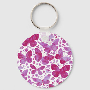 Butterflies Waterverf Magenta Pink Keepslag Sleutelhanger